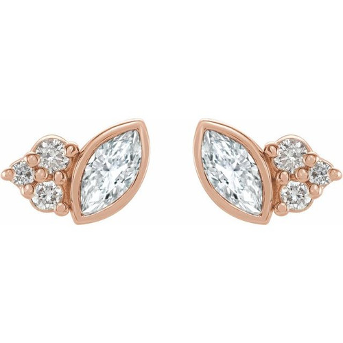 White Diamond Earrings in 14 Karat Rose Gold 1/5 Carat Diamond Earrings.