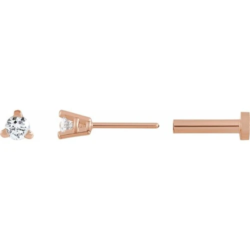 14K Rose .03 CT Natural Diamond Press Fit Back Stud Earring