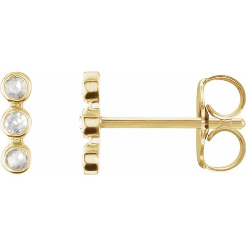 14K Yellow Rose-Cut .05 CTW Natural Diamond Three-Stone Bar Earrings