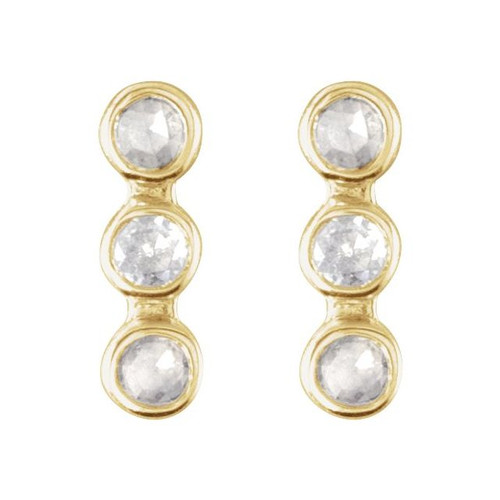 14K Yellow Rose-Cut .05 CTW Natural Diamond Three-Stone Bar Earrings