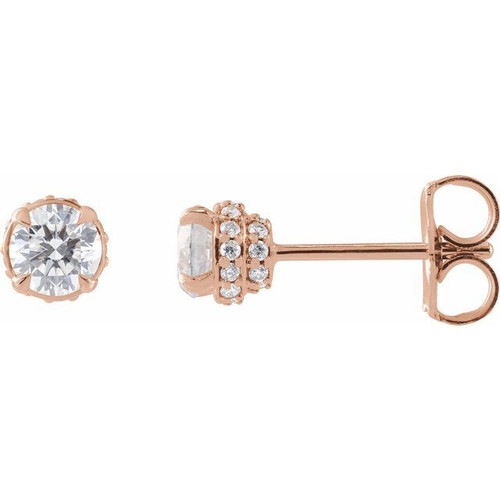 14K Rose 1/2 CTW Natural Diamond Hidden Halo Earrings