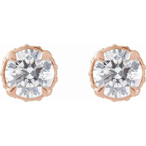 14K Rose 1/2 CTW Natural Diamond Hidden Halo Earrings