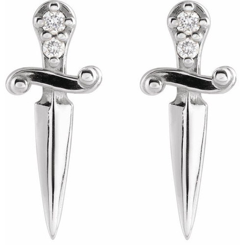 14K White .025 CTW Natural Diamond Dagger Earrings