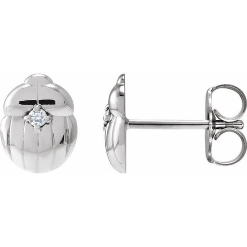 Sterling Silver .03 CTW Natural Diamond Scarab Insect Earring 