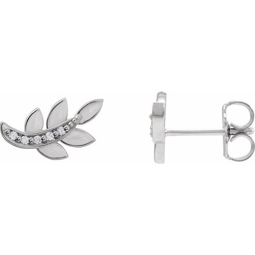 Platinum .07 CTW Natural Diamond Leaf Earrings