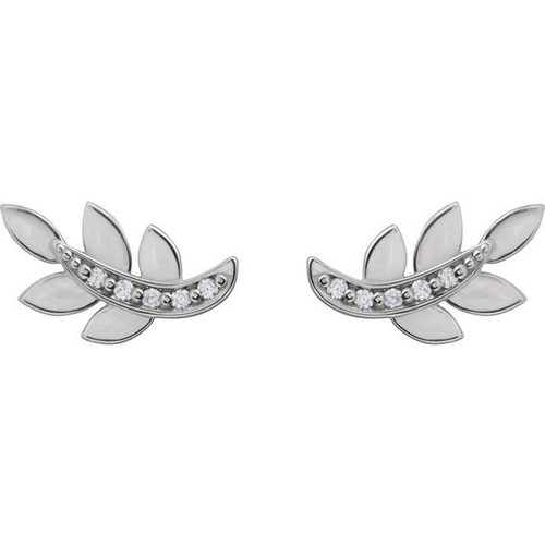Platinum .07 CTW Natural Diamond Leaf Earrings