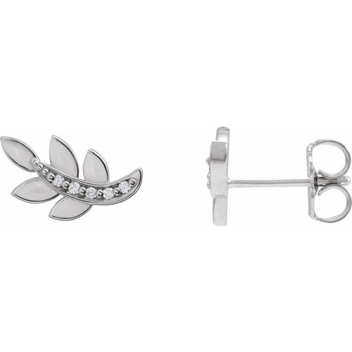 Sterling Silver .07 CTW Natural Diamond Leaf Earrings