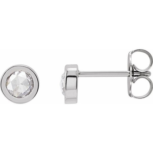 14K White 3/4 CTW Rose-Cut Natural Diamond Bezel-Set Earrings