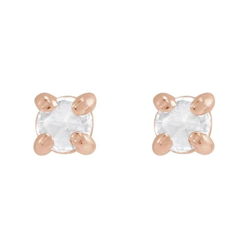 14K Rose .04 CT Rose-Cut Natural Diamond Press Fit Back Stud Earring