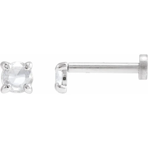 14K White .06 CT Rose-Cut Natural Diamond Press Fit Back Stud Earring