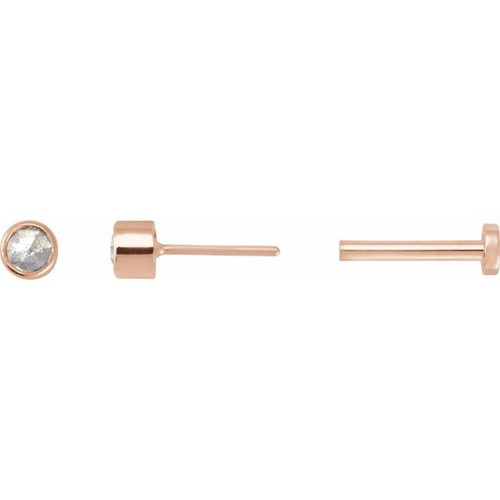 14K Rose .04 CT Rose-Cut Natural Diamond Press Fit Back Stud Earring