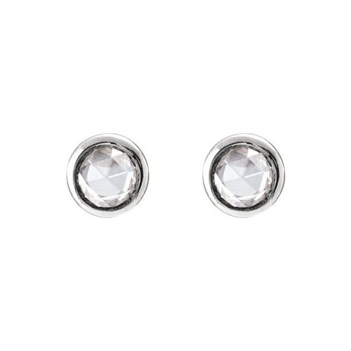 14K White .01 CT Rose-Cut Natural Diamond Press Fit Back Stud Earring