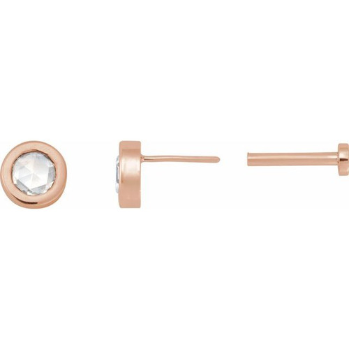 14K Rose 1/8 CT Rose-Cut Natural Diamond Press Fit Back Stud Earring