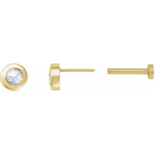 14K Yellow 1/10 CT Rose-Cut Natural Diamond Press Fit Back Stud Earring
