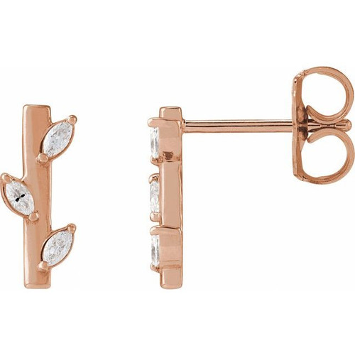 14K Rose 1/10 CTW Natural Diamond Floral Bar Earrings