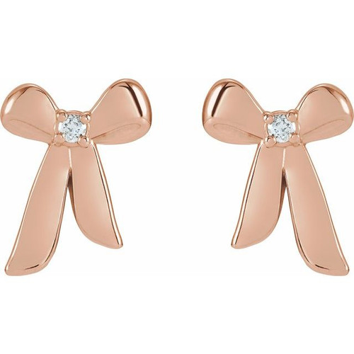 14K Rose .03 CTW Natural Diamond Bow Earrings