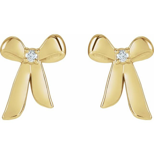 14K Yellow .03 CTW Natural Diamond Bow Earrings