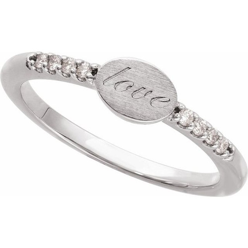 14K White .07 CTW Natural Diamond Engravable Signet Ring