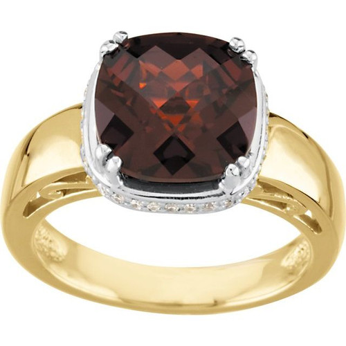 Red Garnet Ring in 14 Karatwo-Tone Mozambique Garnet and 00.17 Carat Diamond Ring