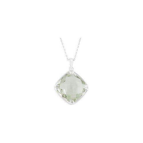 Sterling Silver Green Quartz Pendant Necklace 16mm, 18 Inch - $503