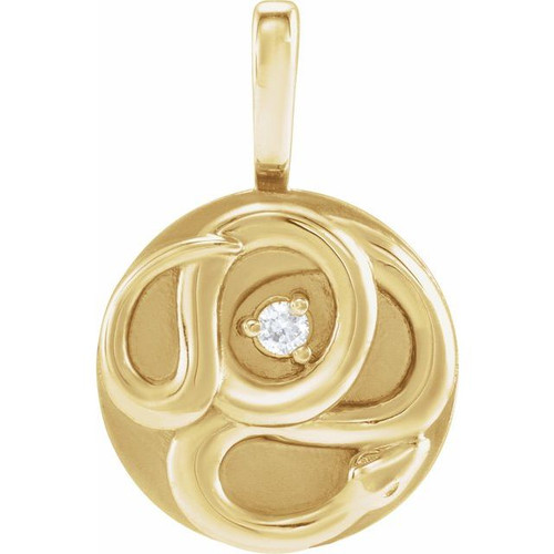 14K Yellow .015 CT Natural Diamond Chinese Zodiac Snake Pendant