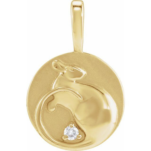 14K Yellow .015 CT Natural Diamond Chinese Zodiac Rat Pendant