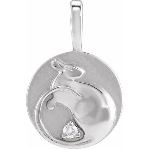 14K White .015 CT Natural Diamond Chinese Zodiac Rat Pendant