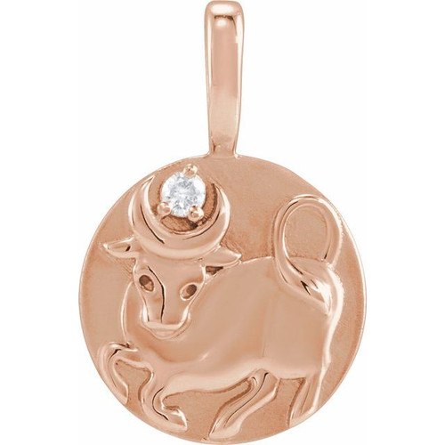 14K Rose .015 CT Natural Diamond Chinese Zodiac Ox Pendant