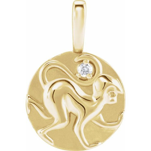 14K Yellow .015 CT Natural Diamond Chinese Zodiac Monkey Pendant