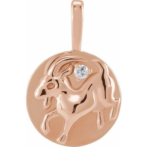 14K Rose .015 CT Natural Diamond Chinese Zodiac Goat Pendant