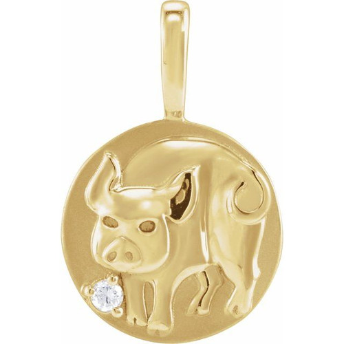 14K Yellow .015 CT Natural Diamond Chinese Zodiac Pig Pendant