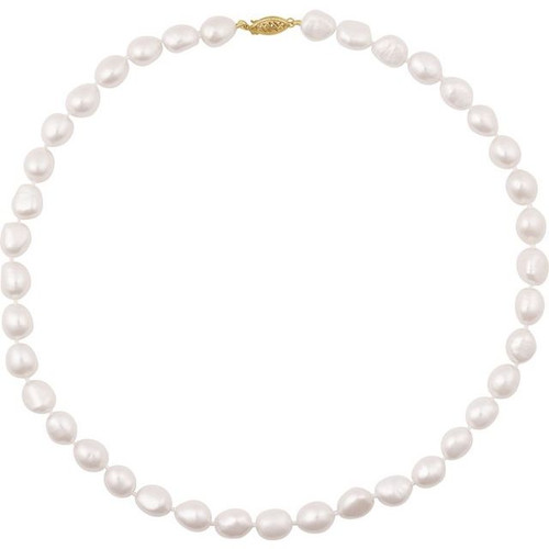 14 Karat Yellow Gold Cultured White Freshwater Pearl Necklace 18 Inch - $278