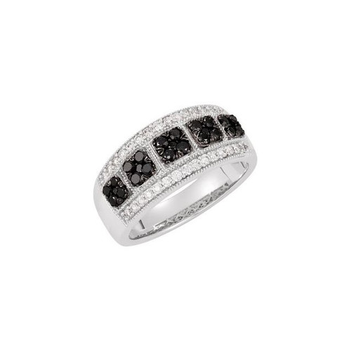 Diamond Ring in 14 Karat White Gold Black Rhodium Plated 0.75 Carat Black and Diamond Ring