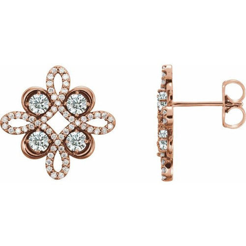White Diamond Earrings in 14 Karat Rose Gold 3/4 Carat Diamond Earrings           
