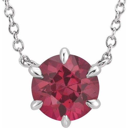 14 Karat White Gold Created Ruby Chatham Created Ruby Solitaire Necklace 16 Inch - $1,067