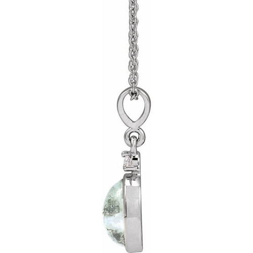 Sterling Silver Natural Moss Agate & Natural Diamond Necklace 0.03 CTW, 8x6mm, 16-18 Inch - $435