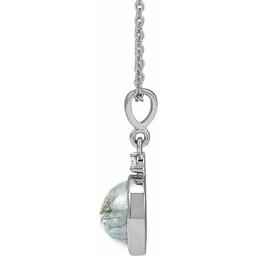 Sterling Silver Natural Moss Agate & Natural Diamond Necklace 0.03 CTW, 8mm, 16-18 Inch - $418