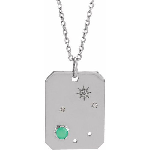 Sterling Silver Natural Green Chrysoprase & Natural Diamond Libra Constellation Necklace 0.01 CTW, 16-18 Inch - $193