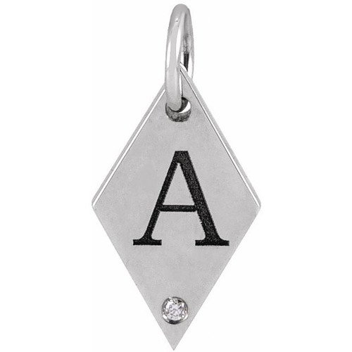 14K White .005 CT Natural Diamond Rhombus Pendant