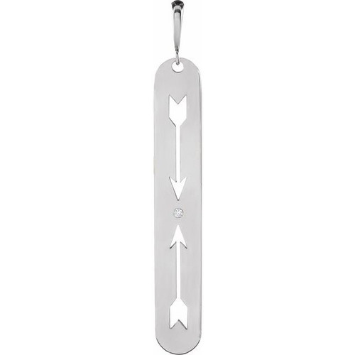 14K White .0025 CT Natural Diamond Arrow Bar Pendant 