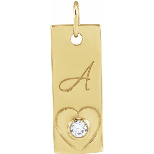 14K Yellow .03 CT Natural Diamond Engravable Heart Pendant