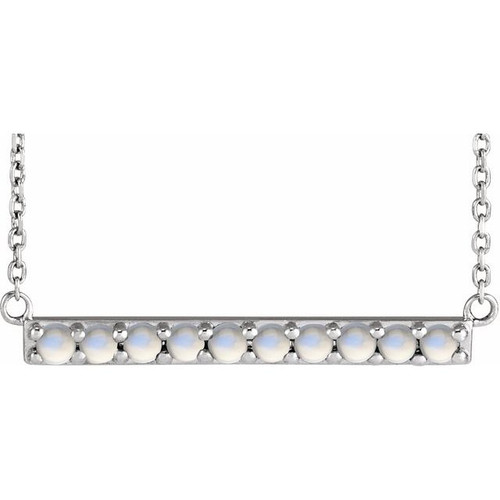 Sterling Silver Cabochon Natural Rainbow Moonstone Bar Necklace 18 Inch