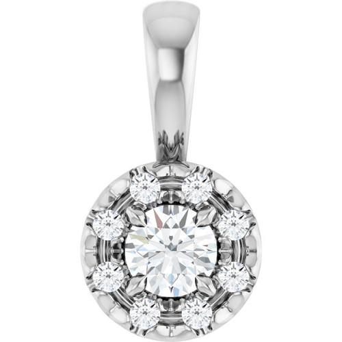 14K White 1/8 CTW Natural Diamond Halo-Style Pendant