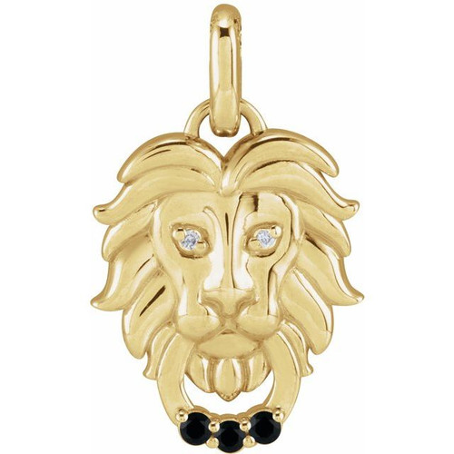 14 Karat Yellow Gold Natural Black Spinel & .005 CTW Natural Diamond Gemstone Lion Pendant | $1,199