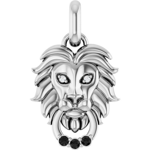 14 Karat White Gold Natural Black Spinel & .005 CTW Natural Diamond Gemstone Lion Pendant | $792