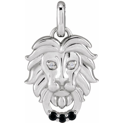 14 Karat White Gold Natural Black Spinel & .005 CTW Natural Diamond Gemstone Lion Pendant | $792