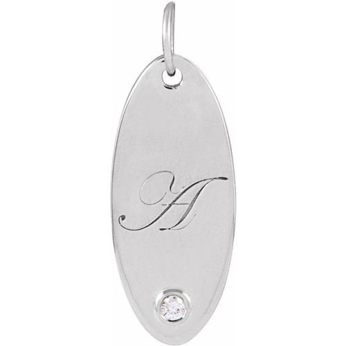14K White .015 CT Natural Diamond Engravable Pendant