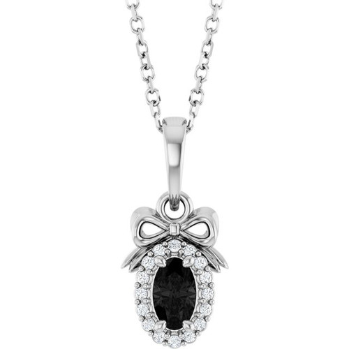 Platinum Natural Black Onyx & Natural Diamond Bow Necklace 0.04 CTW, 16-18 Inch - $1,982
