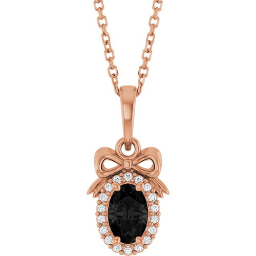 14 Karat Rose Gold Natural Black Onyx & Natural Diamond Bow Necklace 0.04 CTW, 16-18 Inch - $1,083