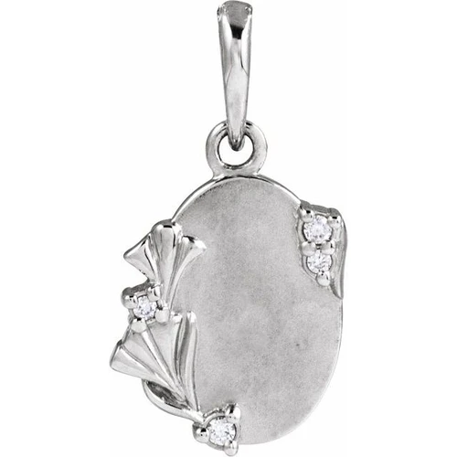 Sterling Silver .025 CTW Natural Diamond Engravable Floral Pendant